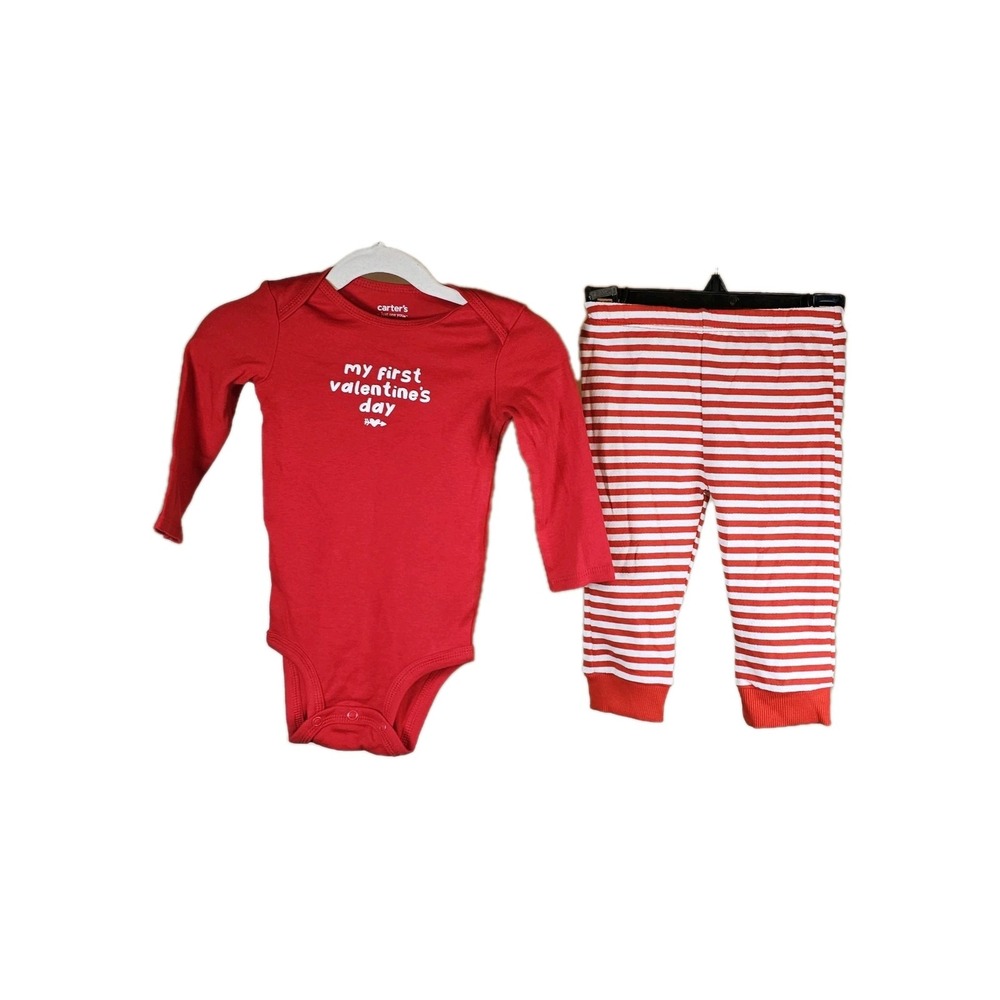 Carter's " My First Valentine Day " Bodysuit & Striped Pants Size 12 Months New